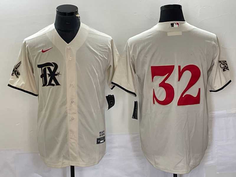Mens Texas Rangers #32 Evan Carter Cream 2023 City Connect Stitched Baseball Jersey